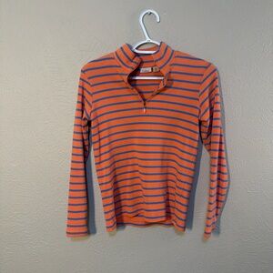 L.L. Bean Orange and Blue Striped Half-Zip Top